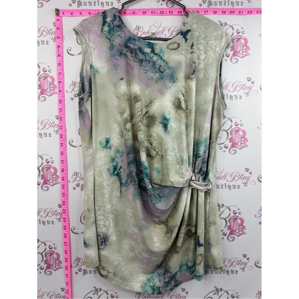 cleo tank top tie dye Green Teal Marble-Print Sleeveless Tank with Drape Ring